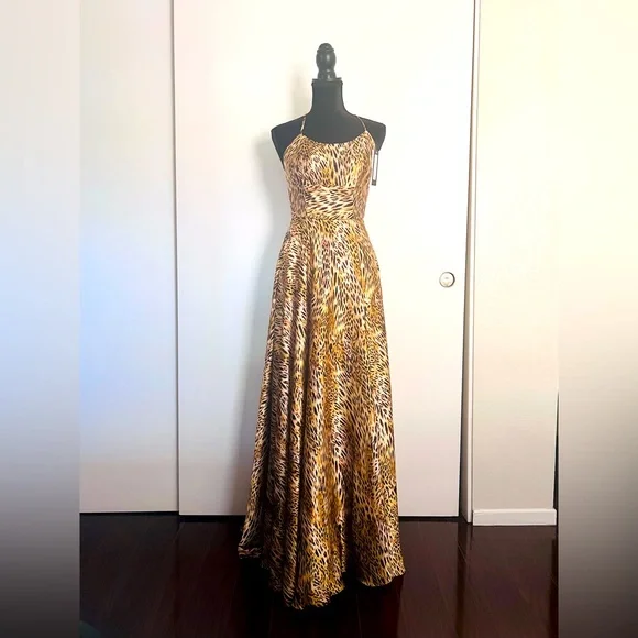 Betsy & Adam Satin Leopard Animal Print Long Gown Size 0 new with tag. - Picture 3 of 14
